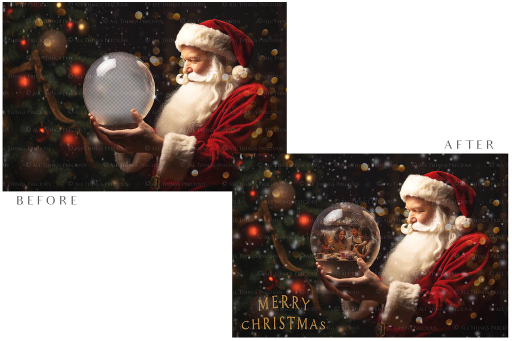 Digital Snow Globe Background. Png snow and glow overlays with PSD Template. The globe is transparent, perfect for adding your own images and retain the glass effect. Nutcracker Mouse Christmas. The file is 6000 x 4000, 300dpi. Png Included. Use for Xmas edits, Photography, Card Crafts, Scrapbooking. ATP Textures