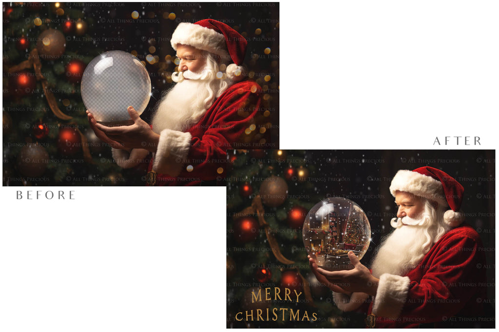 Digital Snow Globe Background. Png snow and glow overlays with PSD Template. The globe is transparent, perfect for adding your own images and retain the glass effect. Nutcracker Mouse Christmas. The file is 6000 x 4000, 300dpi. Png Included. Use for Xmas edits, Photography, Card Crafts, Scrapbooking. ATP Textures