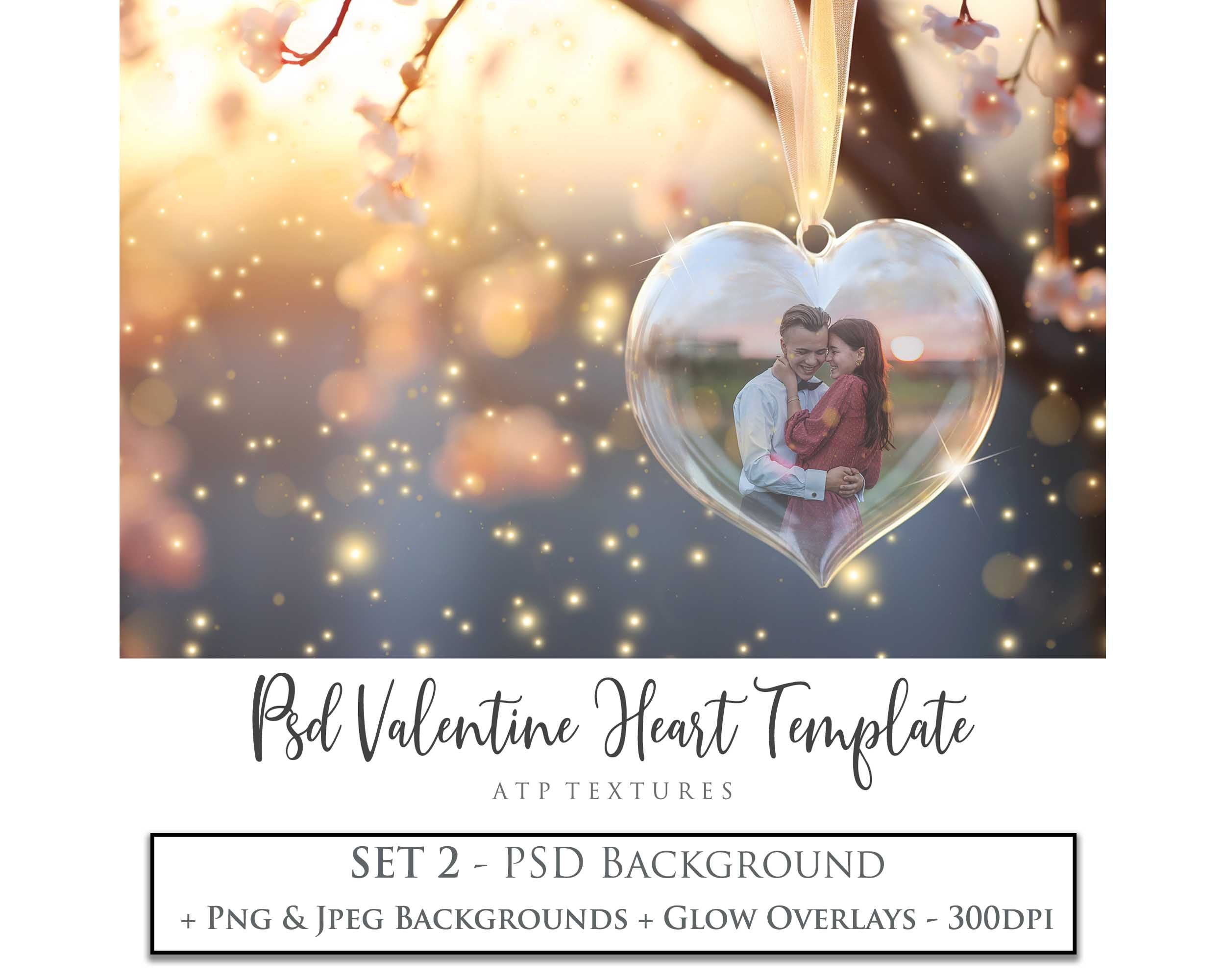 Magical Valentines Template Background. Glass Heart Bauble with Glow overlays. Add a photo to the digital background. Glass Effect Ornament. Jpeg + Png copies. Printable Invitation, Card, Wedding Engagement, Newborn Photography. High resolution Art.