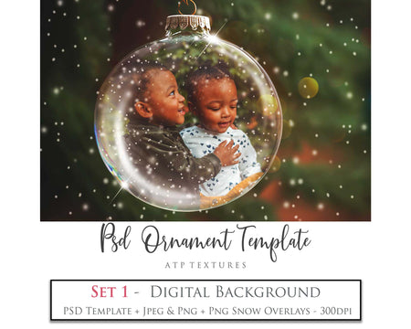 Christmas Glass Bauble Ornament Overlay and Digital Png Background. Snow flurries and PSD template included. The globe is transparent, perfect for you to add your own images and retain the snow globe effect.This file is 6000 x 4000, 300dpi. Photography, Scrapbooking, Photo Overlays, Png, Jpeg, Psd. ATP Textures.