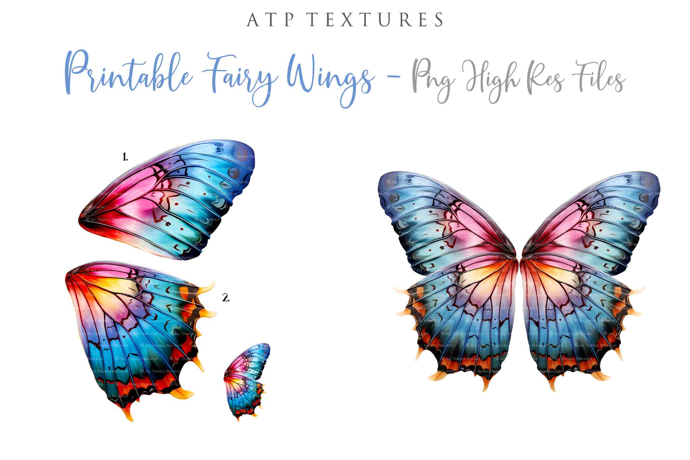 Printable fairy wings for halloween. cosplay. large adult sizes. For kids and children. Colourful, realistic.