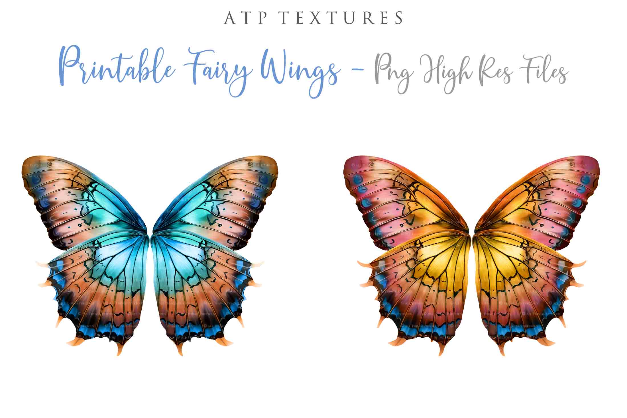 Printable fairy wings for halloween. cosplay. large adult sizes. For kids and children. Colourful, realistic.