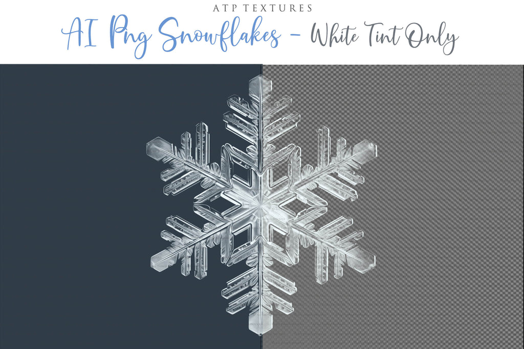 Real Snowflake Overlays & Brushes! A gorgeous addition to your beautiful photography, scrapbooking or digital art work! This set includes 60 Png Overlays 60 Jpeg Overlays 80 Photoshop brushes Instructions are included. All PNG overlays are 300dpi in high resolution. 