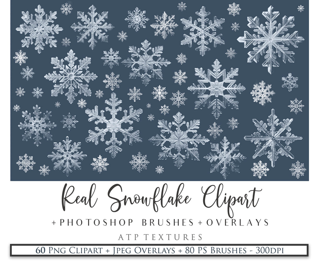 Real Snowflake Overlays & Brushes! A gorgeous addition to your beautiful photography, scrapbooking or digital art work! This set includes 60 Png Overlays 60 Jpeg Overlays 80 Photoshop brushes Instructions are included. All PNG overlays are 300dpi in high resolution. 