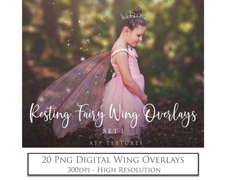 Digital Fairy Wing Overlays clipart. Png transparent see through files for photoshop. Butterfly Angel, Color, Print Photography editing. High resolution, 300dpi. Printable, Photography Graphic design assets, add on stock resources. Magical Scrapbooking design. Fairy Photographer edit. Colorful Big Bundle. ATP Textures.