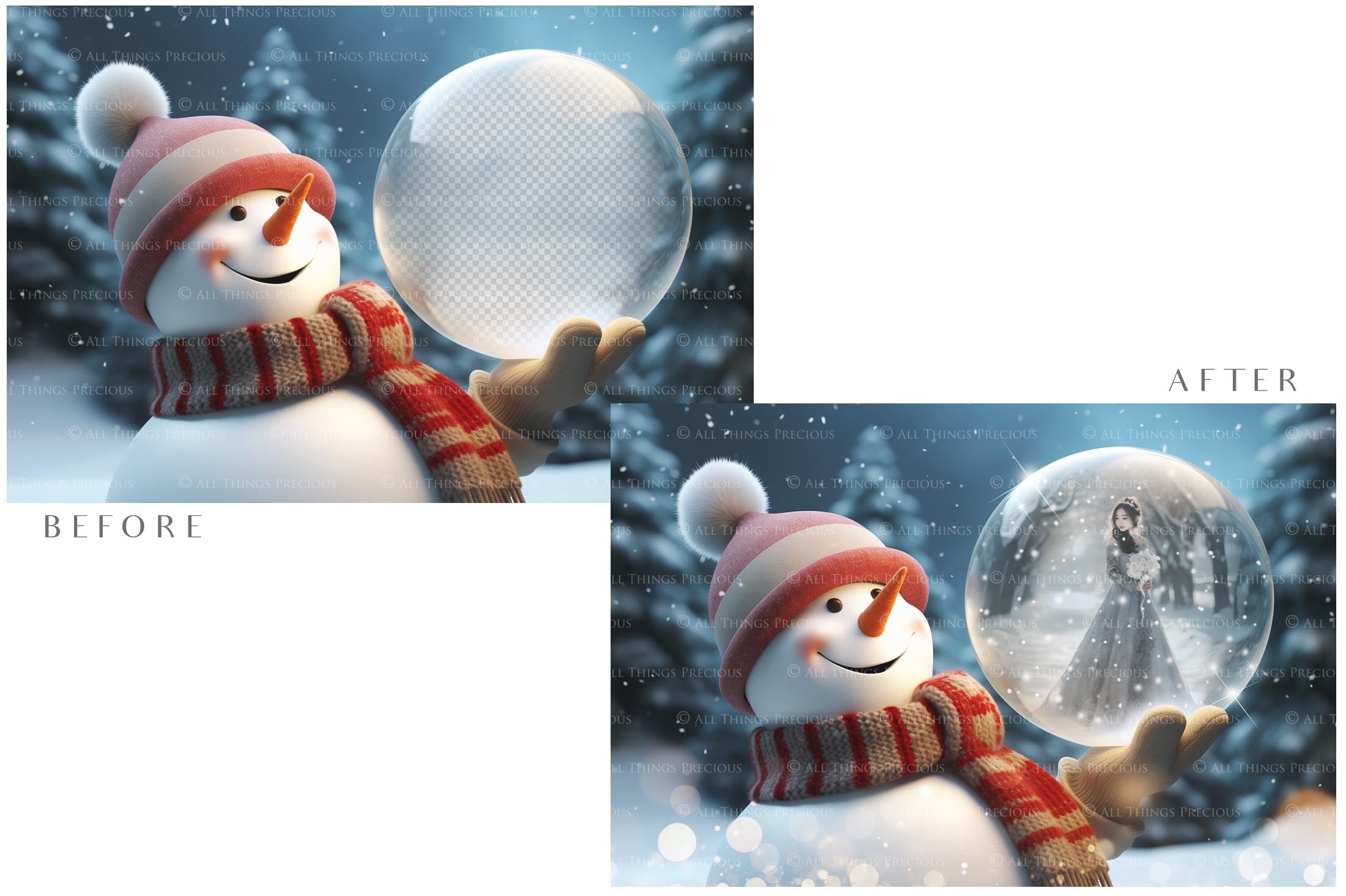 PSD Template - SNOW GLOBE DIGITAL BACKGROUND - Set 36