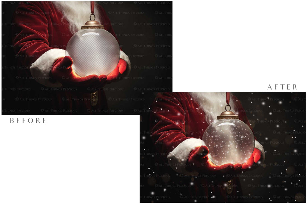 Digital background, Christmas Snow Globe Template for photoshop.  Includes jpeg background, png overlay background and snow overlays.  Video tutorial is also included in this PSD photoshop template. Perfect to add your own images. For Photography.