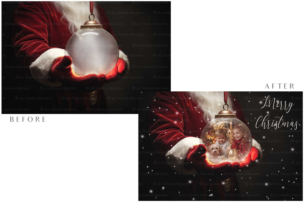 Digital background, Christmas Snow Globe Template for photoshop.  Includes jpeg background, png overlay background and snow overlays.  Video tutorial is also included in this PSD photoshop template. Perfect to add your own images. For Photography.