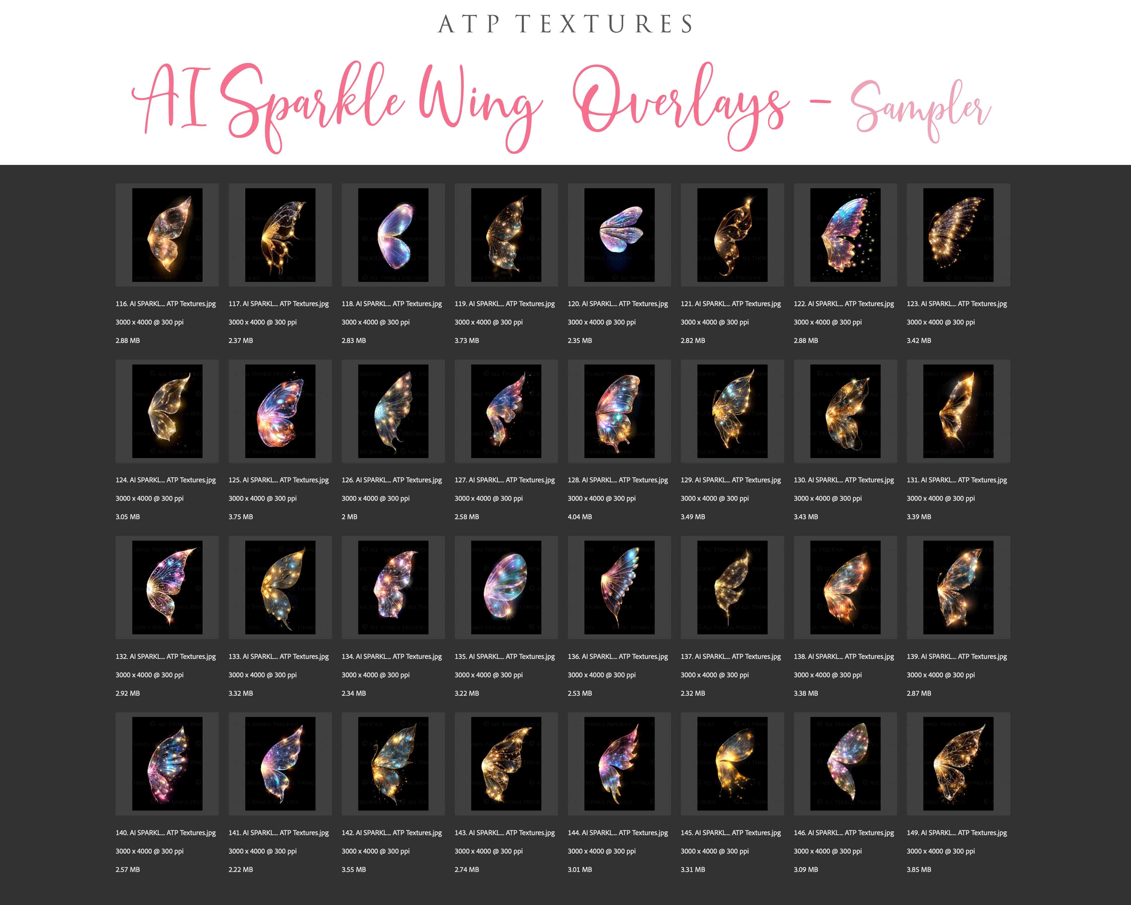 Fairy Wing Overlays For Photographers, Photoshop, Digital art. Transparent, high resolution, faery wings for photography. PNG overlays for fantasy digital art and Child portraiture. White fairy wings. Photo Overlays. Digital download. Graphic effects. Assets for photographers. ATP Textures