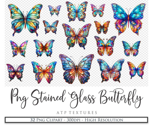 Stained Glass Butterfly clipart. Perfect for scrapbooking and print. If you want to print your completed artwork, you can! PNG Transparent files, High resolution, 300dpi. AI Digital Art. - ATP Textures