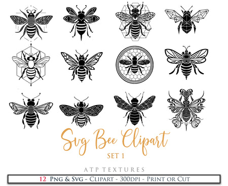 SVG Clipart for Cricut, Digital Art, Sublimation Print and Scrapbooking.Sweet Bees in High resolution.This is a digital product. This set includes 20 SVG & PNG Bee Clipart files. The PNG files are all in high resolution,300dpi.If you wish to use them for your fine art prints and photography edits without losing quality, you can!