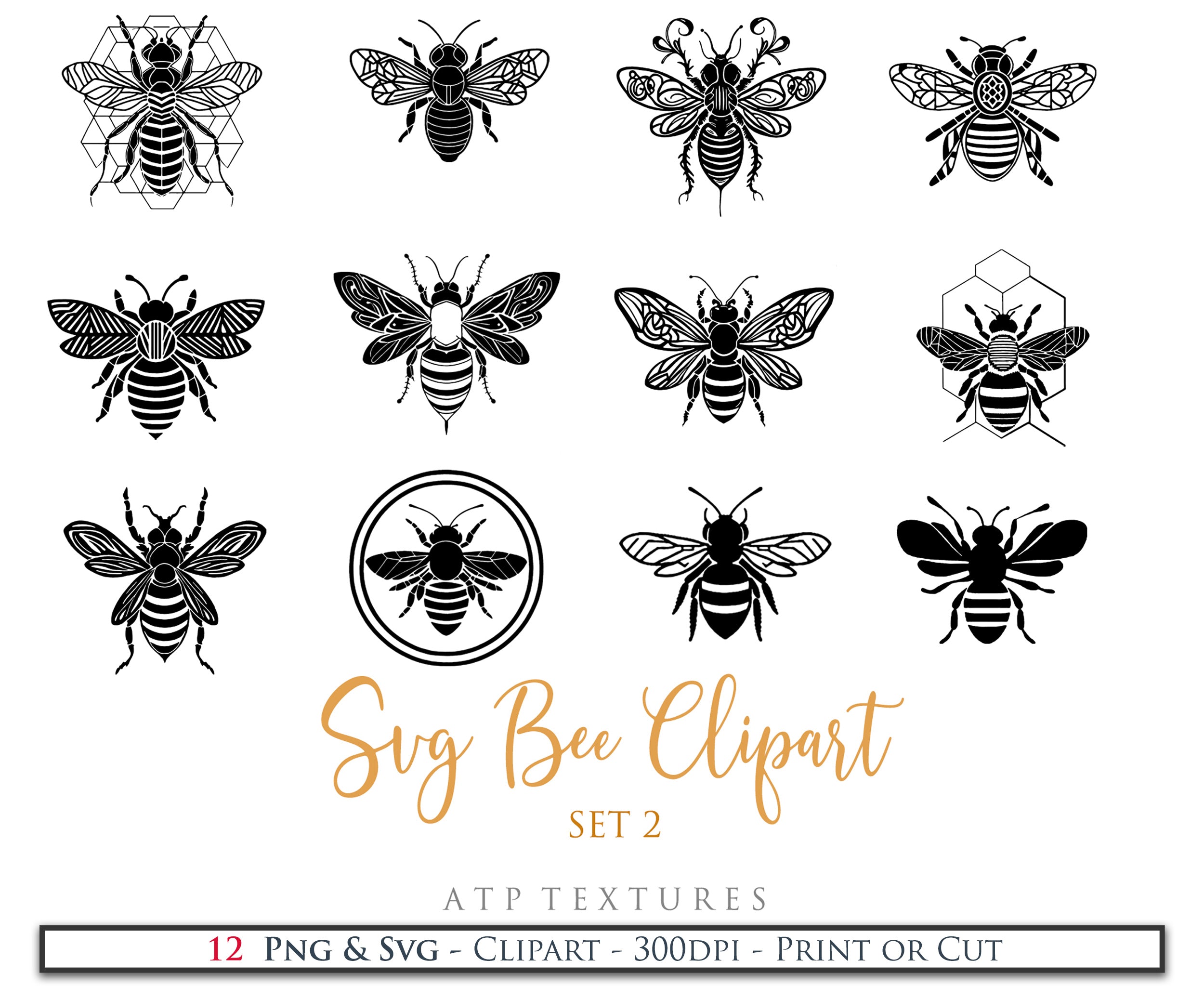 SVG Clipart for Cricut, Digital Art, Sublimation Print and Scrapbooking.Sweet Bees in High resolution.This is a digital product. This set includes 20 SVG & PNG Bee Clipart files. The PNG files are all in high resolution,300dpi.If you wish to use them for your fine art prints and photography edits without losing quality, you can!