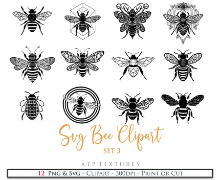 SVG Clipart for Cricut, Digital Art, Sublimation Print and Scrapbooking.Sweet Bees in High resolution.This is a digital product. This set includes 20 SVG & PNG Bee Clipart files. The PNG files are all in high resolution,300dpi.If you wish to use them for your fine art prints and photography edits without losing quality, you can! ATP Textures