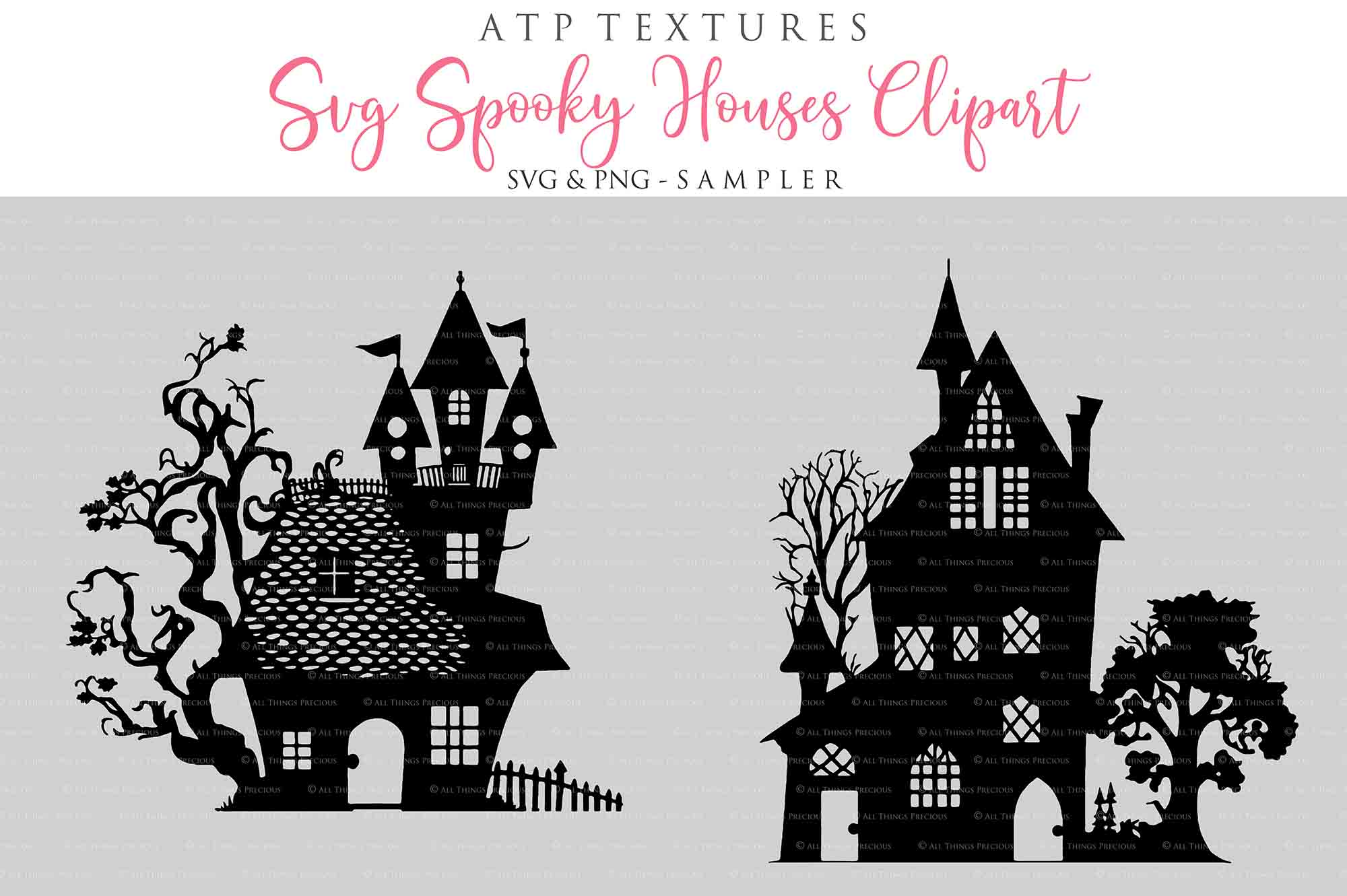 Spooky Halloween Houses Clipart. Svg, Png. High resolution. {Printable Sublimation file. Digital Download. Silhouette style. ATP Textures.