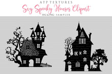 Load image into Gallery viewer, Spooky Halloween Houses Clipart. Svg, Png. High resolution. {Printable Sublimation file. Digital Download. Silhouette style. ATP Textures.
