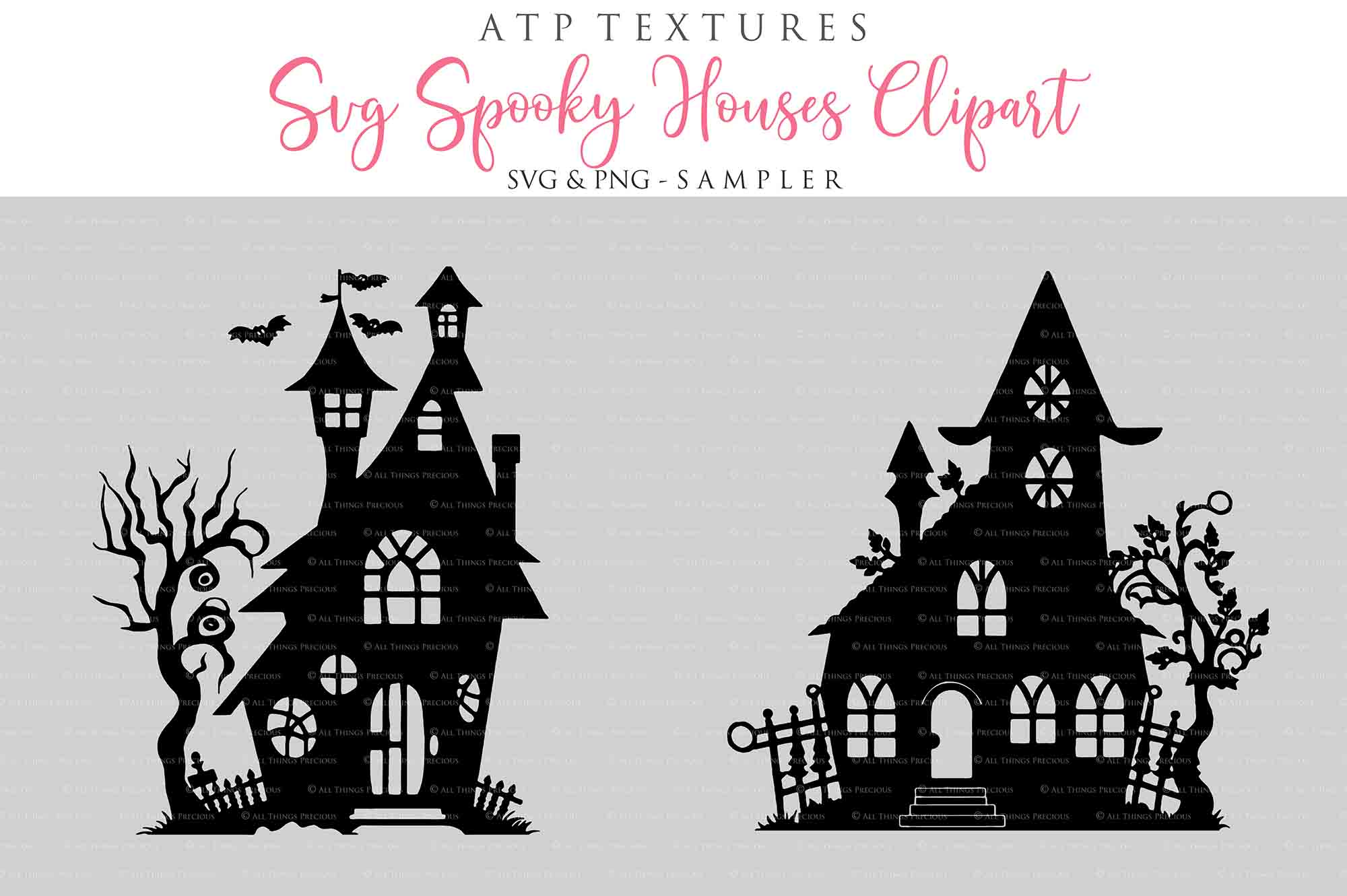 Spooky Halloween Houses Clipart. Svg, Png. High resolution. {Printable Sublimation file. Digital Download. Silhouette style. ATP Textures.