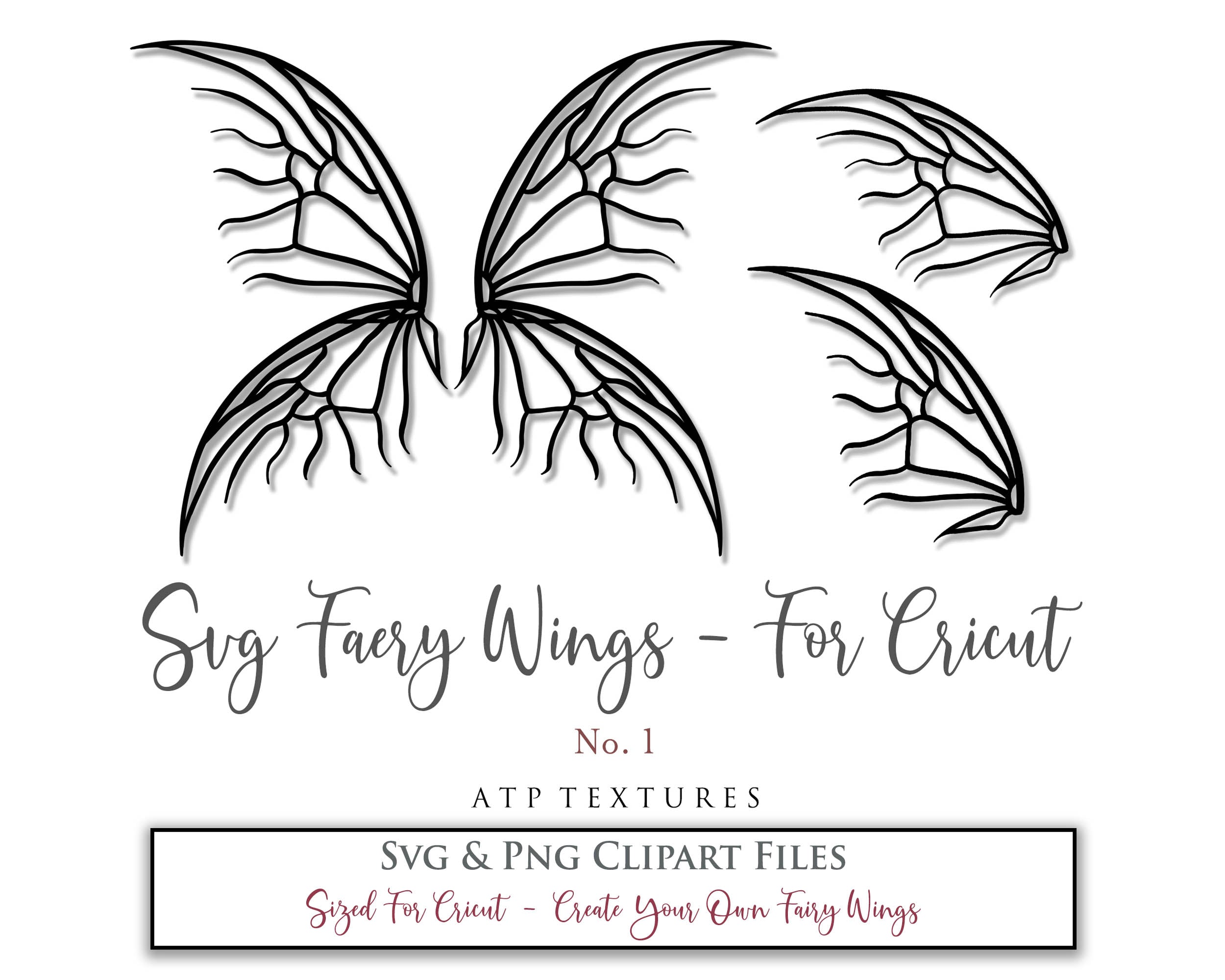 SVG & PNG Fairy/Angel Wing files for Cricut, Silhouette Cameo and other Cutting Machines. Create wearable fairy wings, all sizes. Perfect for Halloween Costumes, Fantasy, Cosplay, Photography. Prints, Wedding, Engagement, Baby Shower invitations, Sublimation Printing, Clip Art and more. Cut and assemble. ATP Textures.