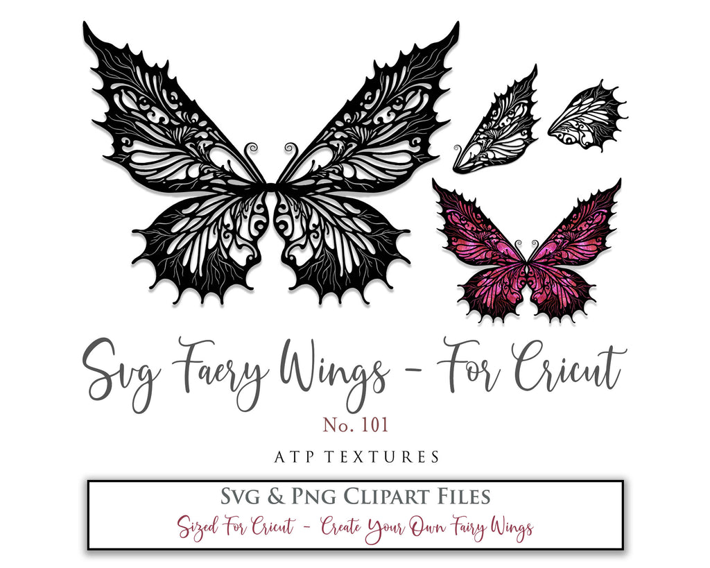 SVG & PNG Fairy/Angel Wing files for Cricut, Silhouette Cameo and other Cutting Machines. Create wearable fairy wings, all sizes. Perfect for Halloween Costumes, Fantasy, Cosplay, Photography. Prints, Wedding, Engagement, Baby Shower invitations, Sublimation Printing, Clip Art and more. Cut and assemble. ATP Textures.