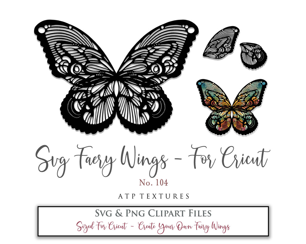 SVG & PNG Fairy/Angel Wing files for Cricut, Silhouette Cameo and other Cutting Machines. Create wearable fairy wings, all sizes. Perfect for Halloween Costumes, Fantasy, Cosplay, Photography. Prints, Wedding, Engagement, Baby Shower invitations, Sublimation Printing, Clip Art and more. Cut and assemble. ATP Textures.