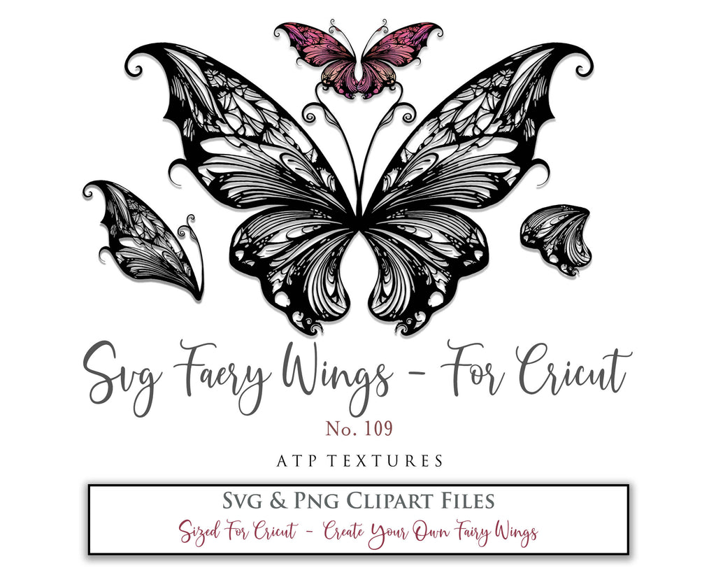 SVG & PNG Fairy/Angel Wing files for Cricut, Silhouette Cameo and other Cutting Machines. Create wearable fairy wings, all sizes. Perfect for Halloween Costumes, Fantasy, Cosplay, Photography. Prints, Wedding, Engagement, Baby Shower invitations, Sublimation Printing, Clip Art and more. Cut and assemble. ATP Textures.