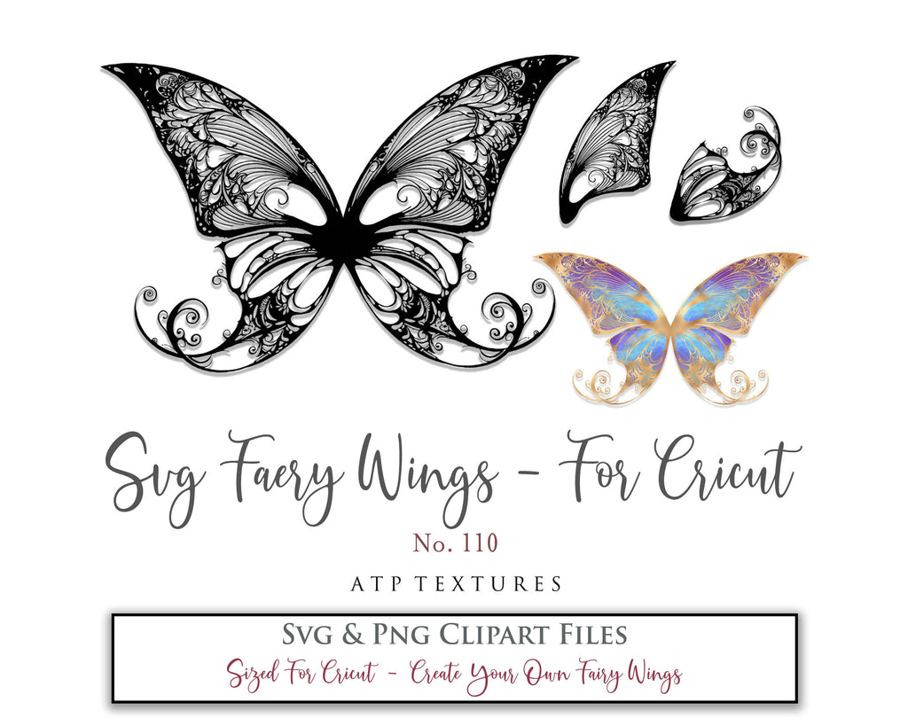 SVG & PNG Fairy/Angel Wing files for Cricut, Silhouette Cameo and other Cutting Machines. Create wearable fairy wings, all sizes. Perfect for Halloween Costumes, Fantasy, Cosplay, Photography. Prints, Wedding, Engagement, Baby Shower invitations, Sublimation Printing, Clip Art and more. Cut and assemble. ATP Textures.