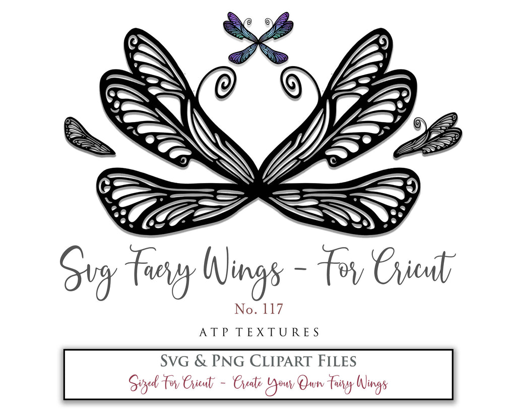 SVG & PNG Fairy/Angel Wing files for Cricut, Silhouette Cameo and other Cutting Machines. Create wearable fairy wings, all sizes. Perfect for Halloween Costumes, Fantasy, Cosplay, Photography. Prints, Wedding, Engagement, Baby Shower invitations, Sublimation Printing, Clip Art and more. Cut and assemble. ATP Textures.