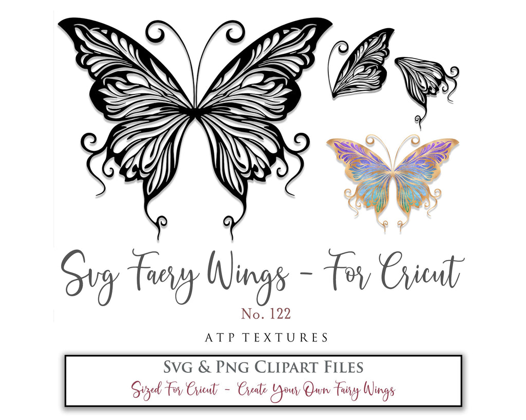 SVG & PNG Fairy/Angel Wing files for Cricut, Silhouette Cameo and other Cutting Machines. Create wearable fairy wings, all sizes. Perfect for Halloween Costumes, Fantasy, Cosplay, Photography. Prints, Wedding, Engagement, Baby Shower invitations, Sublimation Printing, Clip Art and more. Cut and assemble. ATP Textures.