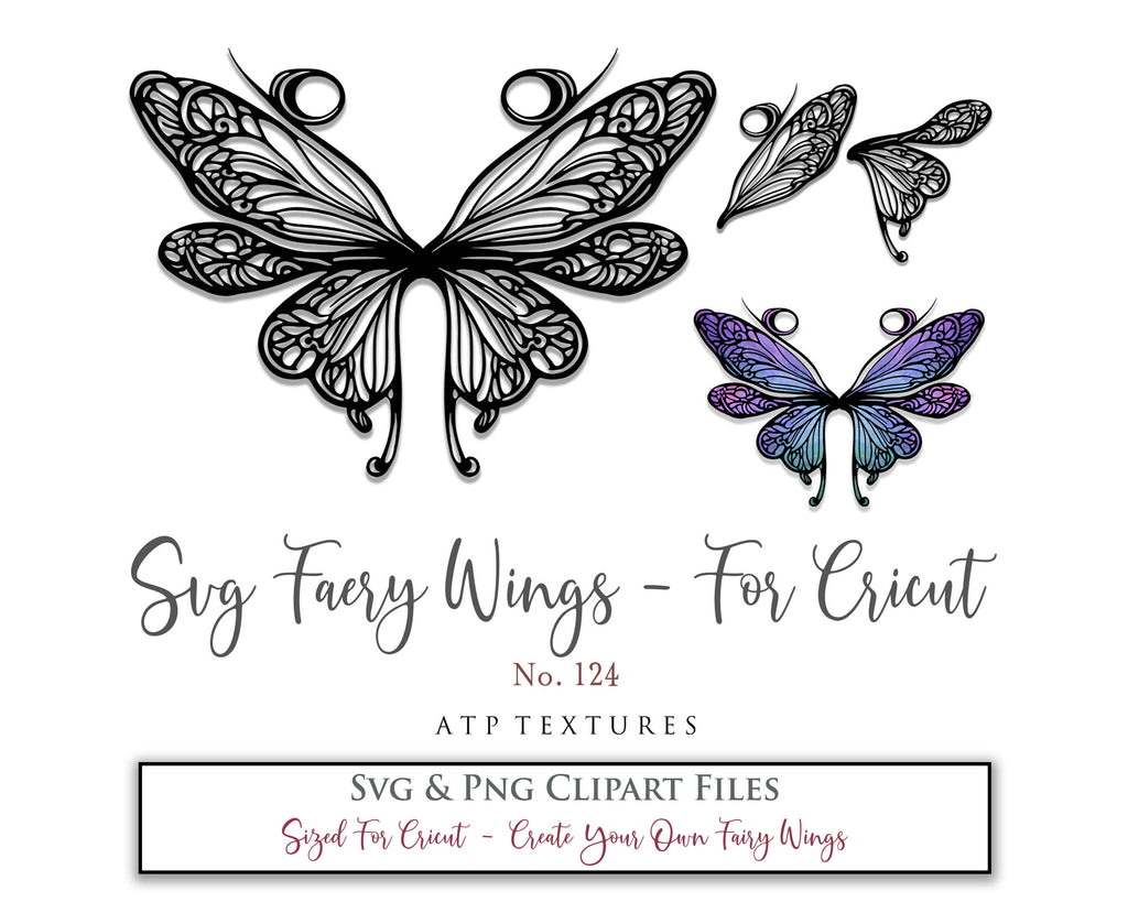 SVG & PNG Fairy/Angel Wing files for Cricut, Silhouette Cameo and other Cutting Machines. Create wearable fairy wings, all sizes. Perfect for Halloween Costumes, Fantasy, Cosplay, Photography. Prints, Wedding, Engagement, Baby Shower invitations, Sublimation Printing, Clip Art and more. Cut and assemble. ATP Textures.