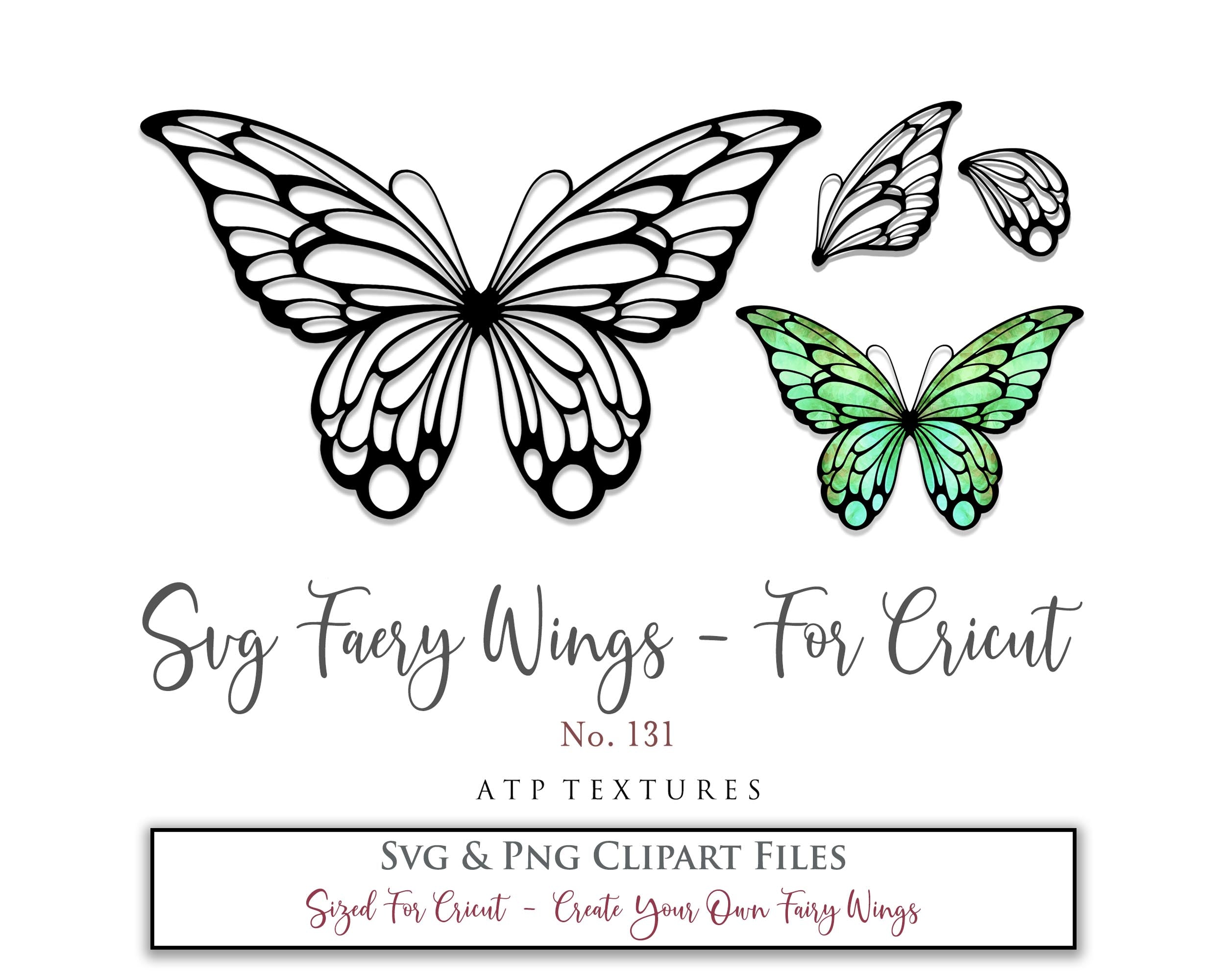 SVG & PNG Fairy/Angel Wing files for Cricut, Silhouette Cameo and other Cutting Machines. Create wearable fairy wings, all sizes. Perfect for Halloween Costumes, Fantasy, Cosplay, Photography. Prints, Wedding, Engagement, Baby Shower invitations, Sublimation Printing, Clip Art and more. Cut and assemble. ATP Textures.