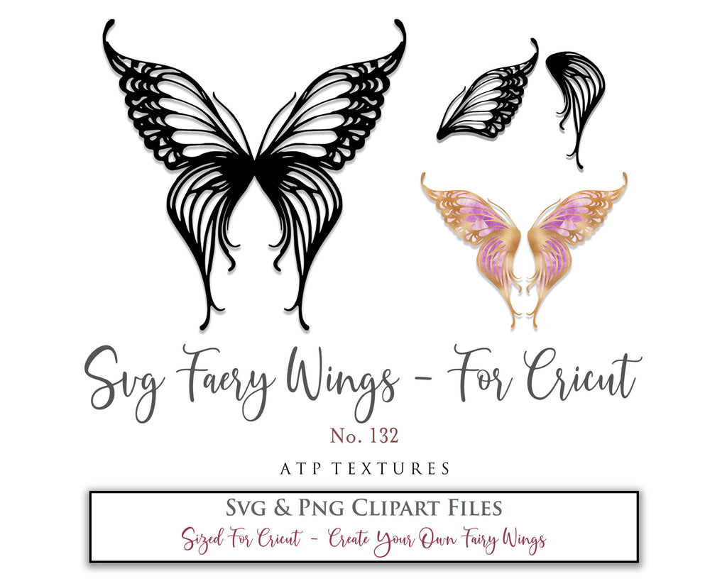 SVG & PNG Fairy/Angel Wing files for Cricut, Silhouette Cameo and other Cutting Machines. Create wearable fairy wings, all sizes. Perfect for Halloween Costumes, Fantasy, Cosplay, Photography. Prints, Wedding, Engagement, Baby Shower invitations, Sublimation Printing, Clip Art and more. Cut and assemble. ATP Textures.