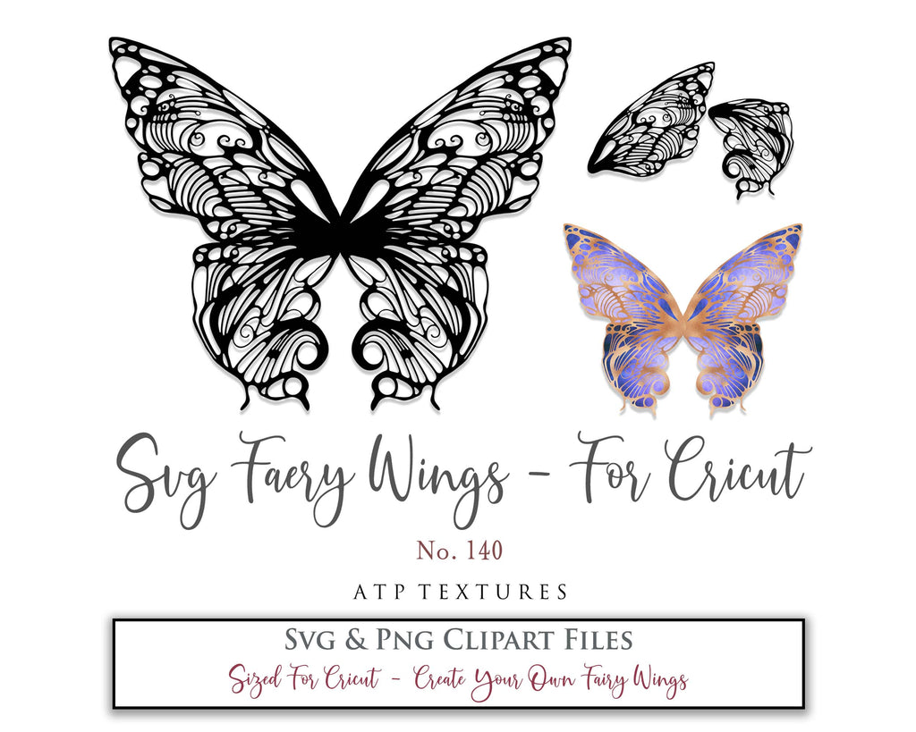 SVG & PNG Fairy/Angel Wing files for Cricut, Silhouette Cameo and other Cutting Machines. Create wearable fairy wings, all sizes. Perfect for Halloween Costumes, Fantasy, Cosplay, Photography. Prints, Wedding, Engagement, Baby Shower invitations, Sublimation Printing, Clip Art and more. Cut and assemble. ATP Textures.