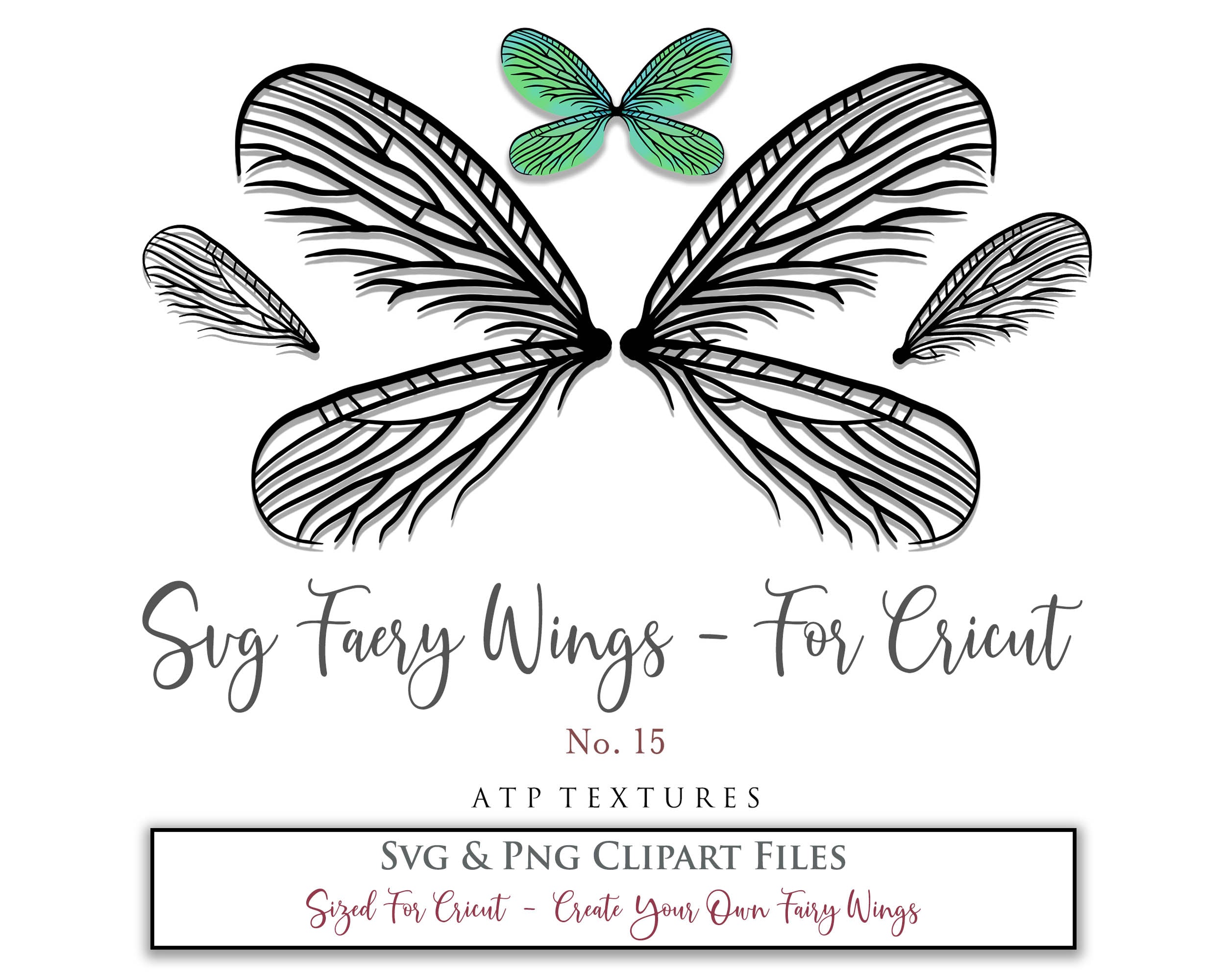 SVG & PNG Fairy/Angel Wing files for Cricut, Silhouette Cameo and other Cutting Machines. Create wearable fairy wings, all sizes. Perfect for Halloween Costumes, Fantasy, Cosplay, Photography. Prints, Wedding, Engagement, Baby Shower invitations, Sublimation Printing, Clip Art and more. Cut and assemble. ATP Textures.