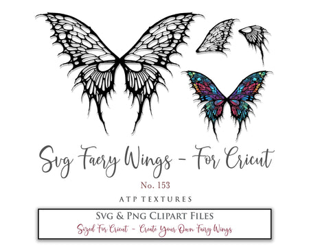 SVG & PNG Fairy/Angel Wing files for Cricut, Silhouette Cameo and other Cutting Machines. Create wearable fairy wings, all sizes. Perfect for Halloween Costumes, Fantasy, Cosplay, Photography. Prints, Wedding, Engagement, Baby Shower invitations, Sublimation Printing, Clip Art and more. Cut and assemble. ATP Textures.