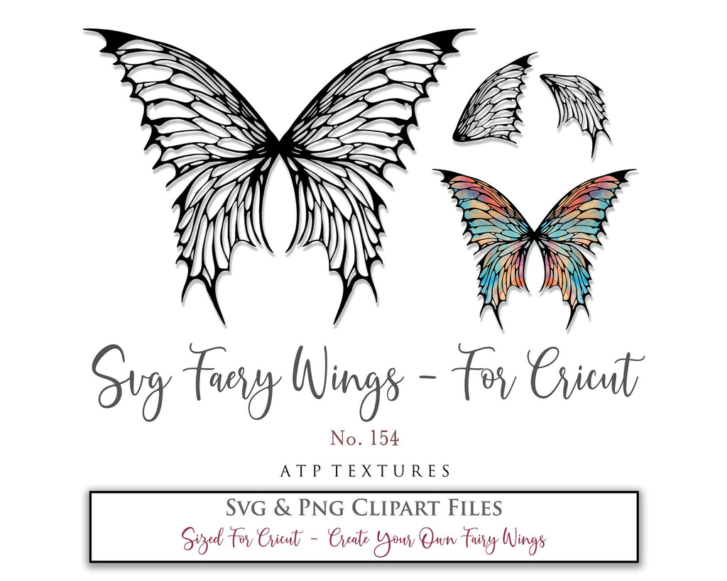 SVG & PNG Fairy/Angel Wing files for Cricut, Silhouette Cameo and other Cutting Machines. Create wearable fairy wings, all sizes. Perfect for Halloween Costumes, Fantasy, Cosplay, Photography. Prints, Wedding, Engagement, Baby Shower invitations, Sublimation Printing, Clip Art and more. Cut and assemble. ATP Textures.