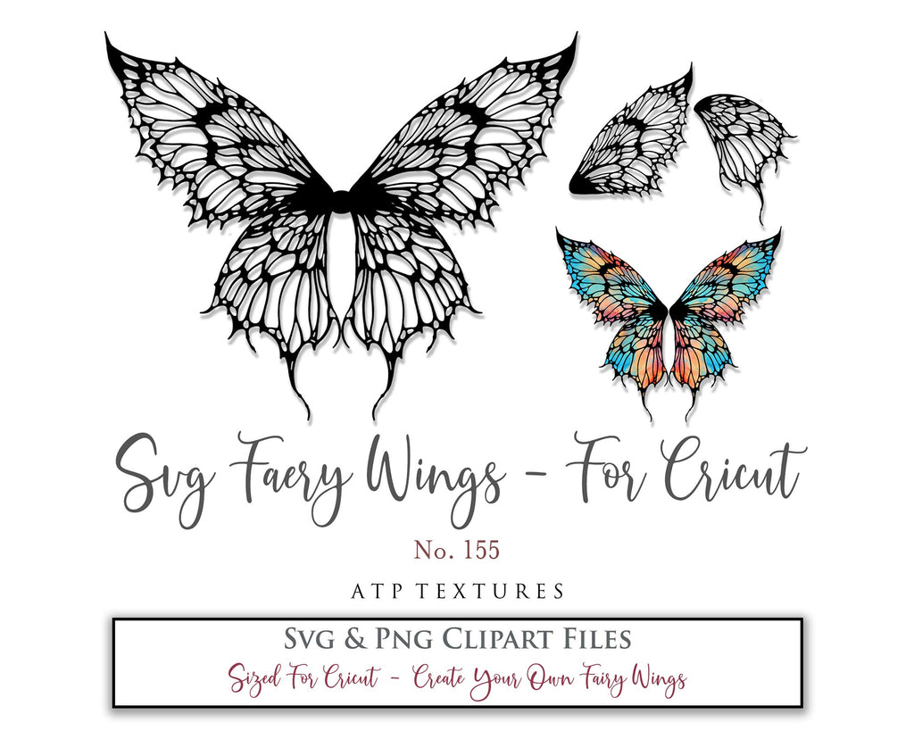 SVG & PNG Fairy/Angel Wing files for Cricut, Silhouette Cameo and other Cutting Machines. Create wearable fairy wings, all sizes. Perfect for Halloween Costumes, Fantasy, Cosplay, Photography. Prints, Wedding, Engagement, Baby Shower invitations, Sublimation Printing, Clip Art and more. Cut and assemble. ATP Textures.