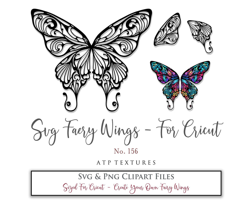 SVG & PNG Fairy/Angel Wing files for Cricut, Silhouette Cameo and other Cutting Machines. Create wearable fairy wings, all sizes. Perfect for Halloween Costumes, Fantasy, Cosplay, Photography. Prints, Wedding, Engagement, Baby Shower invitations, Sublimation Printing, Clip Art and more. Cut and assemble. ATP Textures.