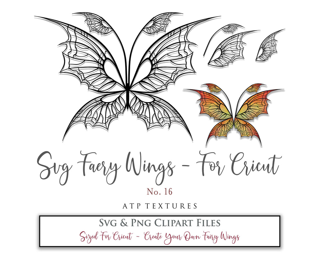 SVG & PNG Fairy/Angel Wing files for Cricut, Silhouette Cameo and other Cutting Machines. Create wearable fairy wings, all sizes. Perfect for Halloween Costumes, Fantasy, Cosplay, Photography. Prints, Wedding, Engagement, Baby Shower invitations, Sublimation Printing, Clip Art and more. Cut and assemble. ATP Textures.