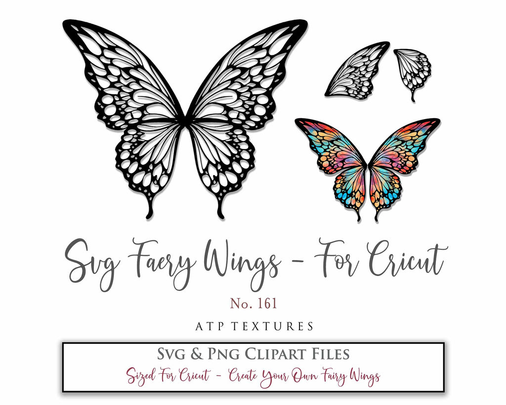 SVG & PNG Fairy/Angel Wing files for Cricut, Silhouette Cameo and other Cutting Machines. Create wearable fairy wings, all sizes. Perfect for Halloween Costumes, Fantasy, Cosplay, Photography. Prints, Wedding, Engagement, Baby Shower invitations, Sublimation Printing, Clip Art and more. Cut and assemble. ATP Textures.