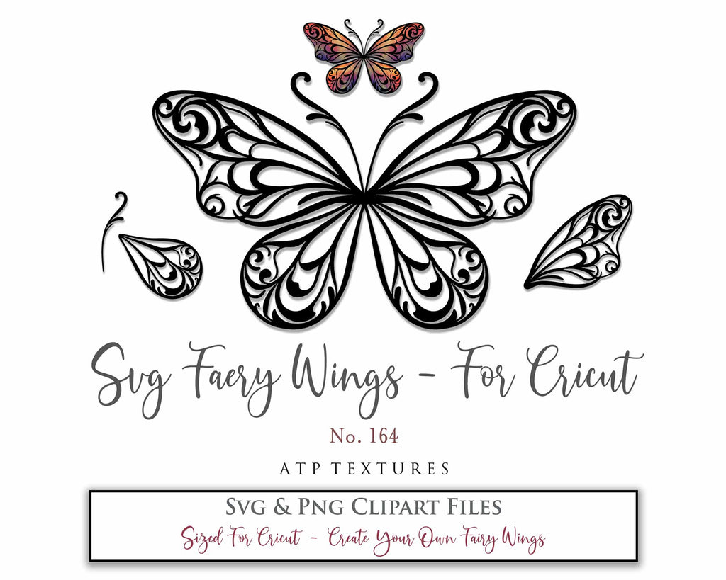 SVG & PNG Fairy/Angel Wing files for Cricut, Silhouette Cameo and other Cutting Machines. Create wearable fairy wings, all sizes. Perfect for Halloween Costumes, Fantasy, Cosplay, Photography. Prints, Wedding, Engagement, Baby Shower invitations, Sublimation Printing, Clip Art and more. Cut and assemble. ATP Textures.