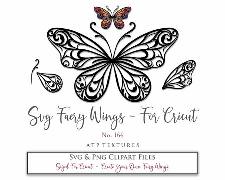 SVG & PNG Fairy/Angel Wing files for Cricut, Silhouette Cameo and other Cutting Machines. Create wearable fairy wings, all sizes. Perfect for Halloween Costumes, Fantasy, Cosplay, Photography. Prints, Wedding, Engagement, Baby Shower invitations, Sublimation Printing, Clip Art and more. Cut and assemble. ATP Textures.