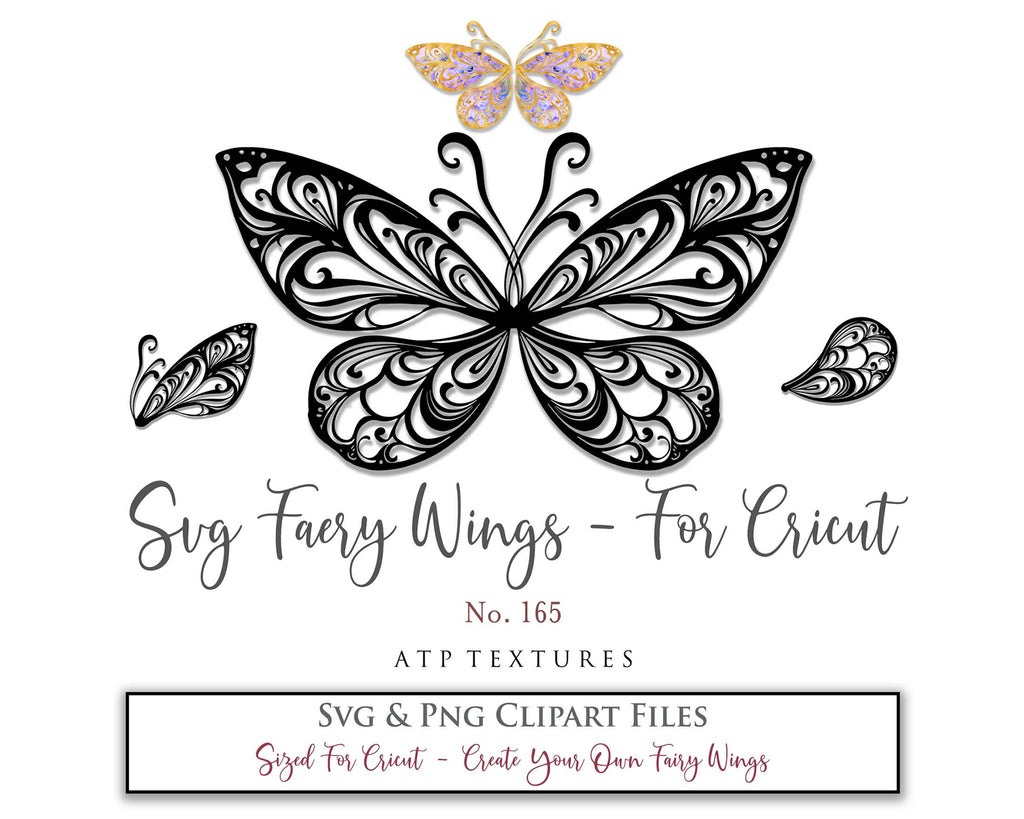 SVG & PNG Fairy/Angel Wing files for Cricut, Silhouette Cameo and other Cutting Machines. Create wearable fairy wings, all sizes. Perfect for Halloween Costumes, Fantasy, Cosplay, Photography. Prints, Wedding, Engagement, Baby Shower invitations, Sublimation Printing, Clip Art and more. Cut and assemble. ATP Textures.