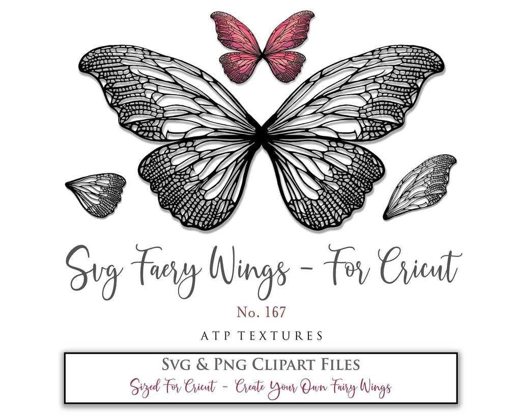 SVG & PNG Fairy/Angel Wing files for Cricut, Silhouette Cameo and other Cutting Machines. Create wearable fairy wings, all sizes. Perfect for Halloween Costumes, Fantasy, Cosplay, Photography. Prints, Wedding, Engagement, Baby Shower invitations, Sublimation Printing, Clip Art and more. Cut and assemble. ATP Textures.