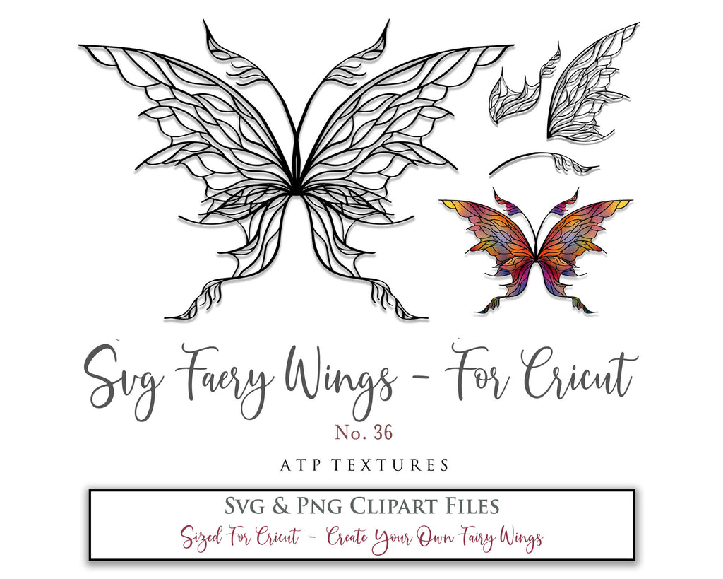 SVG & PNG Fairy/Angel Wing files for Cricut, Silhouette Cameo and other Cutting Machines. Create wearable fairy wings, all sizes. Perfect for Halloween Costumes, Fantasy, Cosplay, Photography. Prints, Wedding, Engagement, Baby Shower invitations, Sublimation Printing, Clip Art and more. Cut and assemble. ATP Textures.