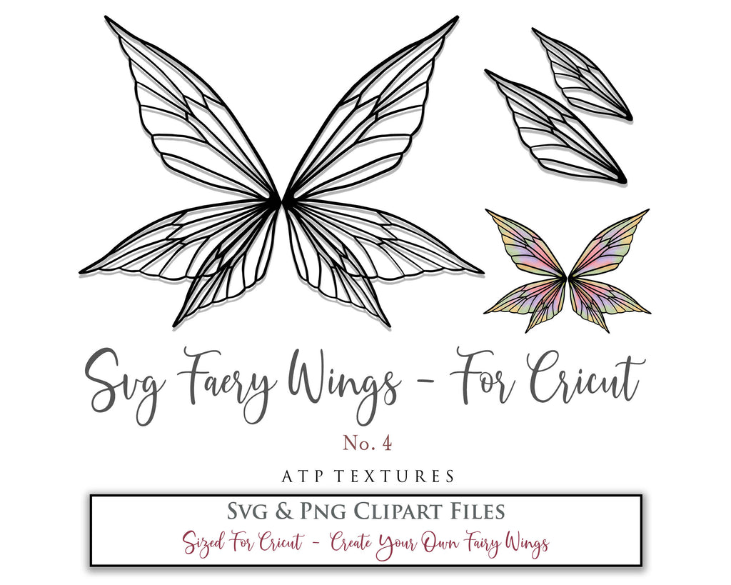 SVG & PNG Fairy/Angel Wing files for Cricut, Silhouette Cameo and other Cutting Machines. Create wearable fairy wings, all sizes. Perfect for Halloween Costumes, Fantasy, Cosplay, Photography. Prints, Wedding, Engagement, Baby Shower invitations, Sublimation Printing, Clip Art and more. Cut and assemble. ATP Textures.