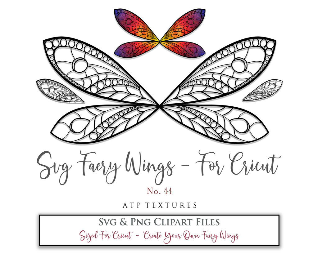 SVG & PNG Fairy/Angel Wing files for Cricut, Silhouette Cameo and other Cutting Machines. Create wearable fairy wings, all sizes. Perfect for Halloween Costumes, Fantasy, Cosplay, Photography. Prints, Wedding, Engagement, Baby Shower invitations, Sublimation Printing, Clip Art and more. Cut and assemble. ATP Textures.