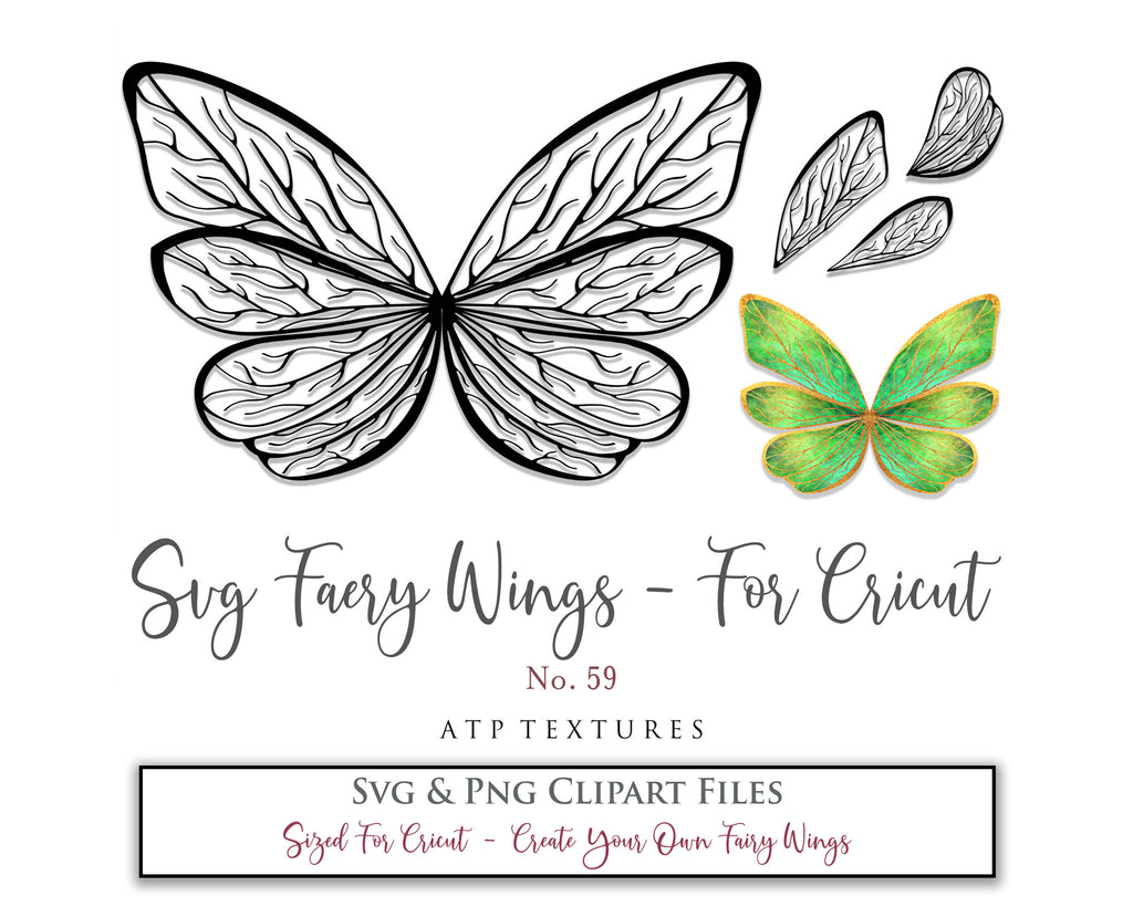 SVG & PNG Fairy/Angel Wing files for Cricut, Silhouette Cameo and other Cutting Machines. Create wearable fairy wings, all sizes. Perfect for Halloween Costumes, Fantasy, Cosplay, Photography. Prints, Wedding, Engagement, Baby Shower invitations, Sublimation Printing, Clip Art and more. Cut and assemble. ATP Textures.