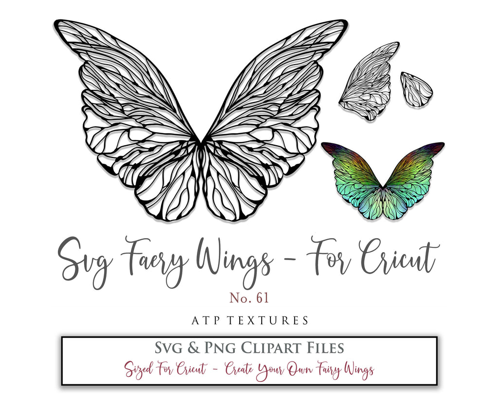 SVG & PNG Fairy/Angel Wing files for Cricut, Silhouette Cameo and other Cutting Machines. Create wearable fairy wings, all sizes. Perfect for Halloween Costumes, Fantasy, Cosplay, Photography. Prints, Wedding, Engagement, Baby Shower invitations, Sublimation Printing, Clip Art and more. Cut and assemble. ATP Textures.