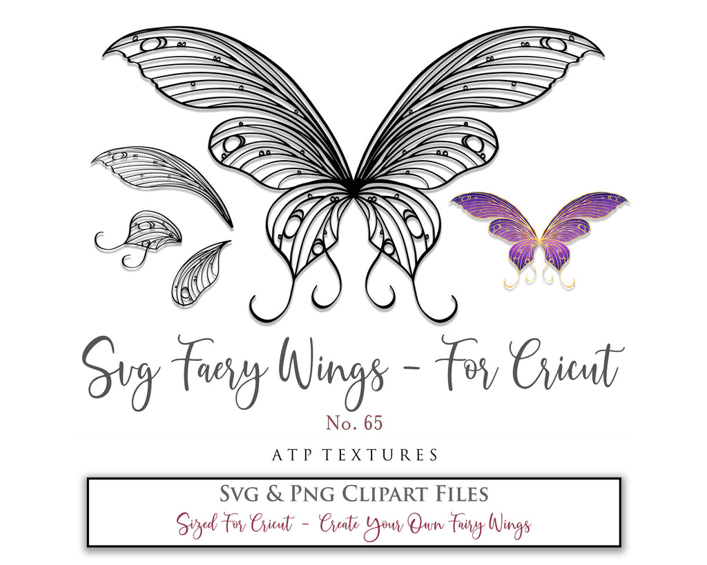 SVG & PNG Fairy/Angel Wing files for Cricut, Silhouette Cameo and other Cutting Machines. Create wearable fairy wings, all sizes. Perfect for Halloween Costumes, Fantasy, Cosplay, Photography. Prints, Wedding, Engagement, Baby Shower invitations, Sublimation Printing, Clip Art and more. Cut and assemble. ATP Textures.