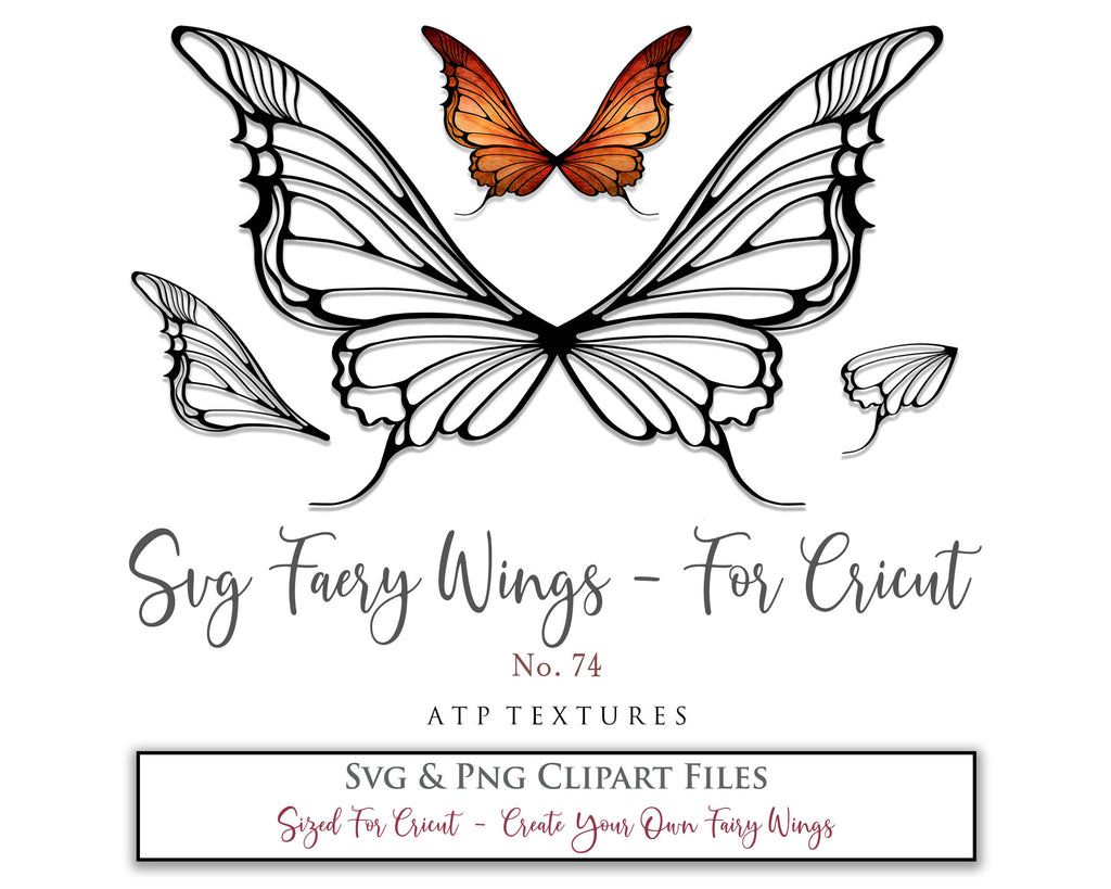 SVG & PNG Fairy/Angel Wing files for Cricut, Silhouette Cameo and other Cutting Machines. Create wearable fairy wings, all sizes. Perfect for Halloween Costumes, Fantasy, Cosplay, Photography. Prints, Wedding, Engagement, Baby Shower invitations, Sublimation Printing, Clip Art and more. Cut and assemble. ATP Textures.