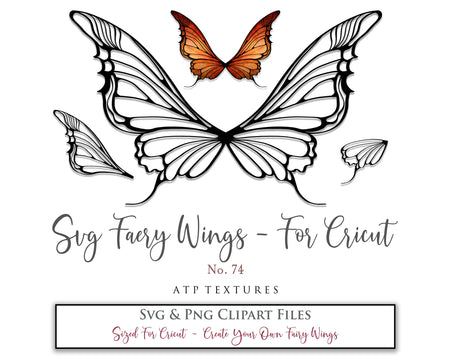 SVG & PNG Fairy/Angel Wing files for Cricut, Silhouette Cameo and other Cutting Machines. Create wearable fairy wings, all sizes. Perfect for Halloween Costumes, Fantasy, Cosplay, Photography. Prints, Wedding, Engagement, Baby Shower invitations, Sublimation Printing, Clip Art and more. Cut and assemble. ATP Textures.